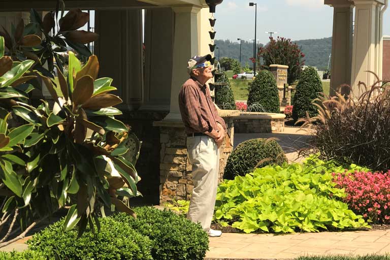 Resident David Aichele gazing at the eclipse